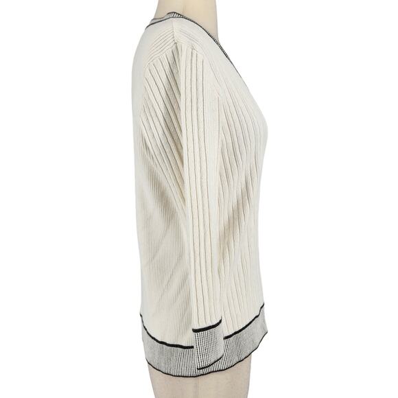 SALE Liz Claiborne Ribbed Button Front Cardigan Sweater w Contrasting Stripes - Picture 5 of 5